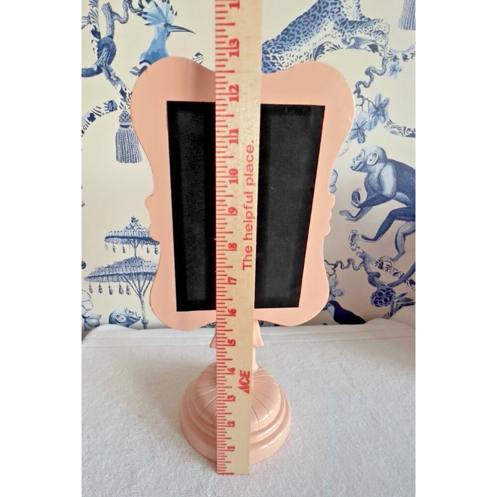 Tabletop Vanity Mirror Pink High Gloss Freestanding 13"H x 6.5"W Resin Bows CUTE - Picture 6 of 7